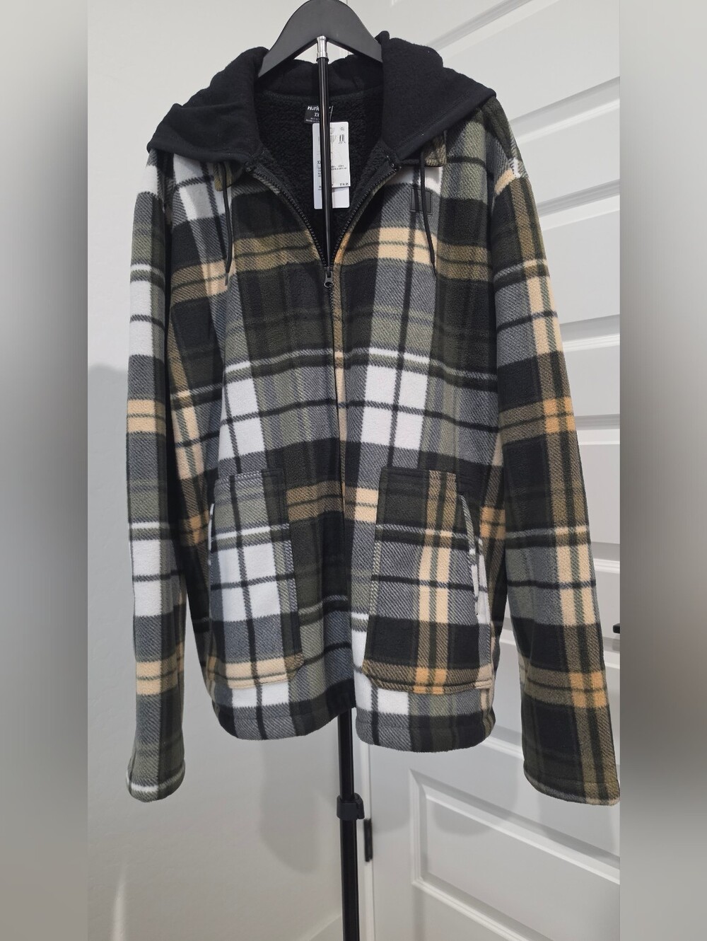 NWT Hurley Easy Rider Plaid Hooded Flannel Shacket Sherpa Lined Full Zip Mens XL